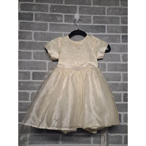 Dimples Los Angeles Vintage 80s Cream Fancy Satin Floral Kids Dress Size‎ 4 - Picture 1 of 9